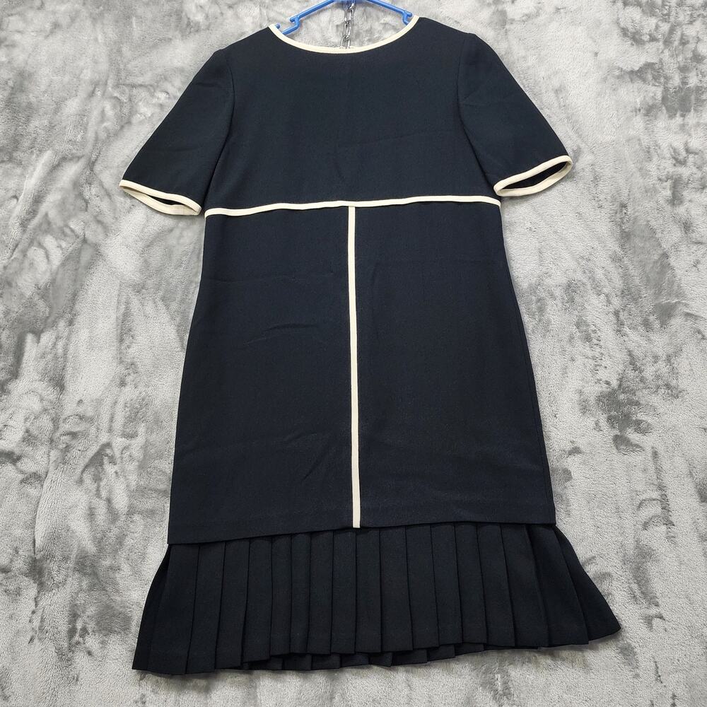 Vintage Liz Claiborne Dress Womens 6 Black Cream Sheath Short Sleeve Pleated Hem